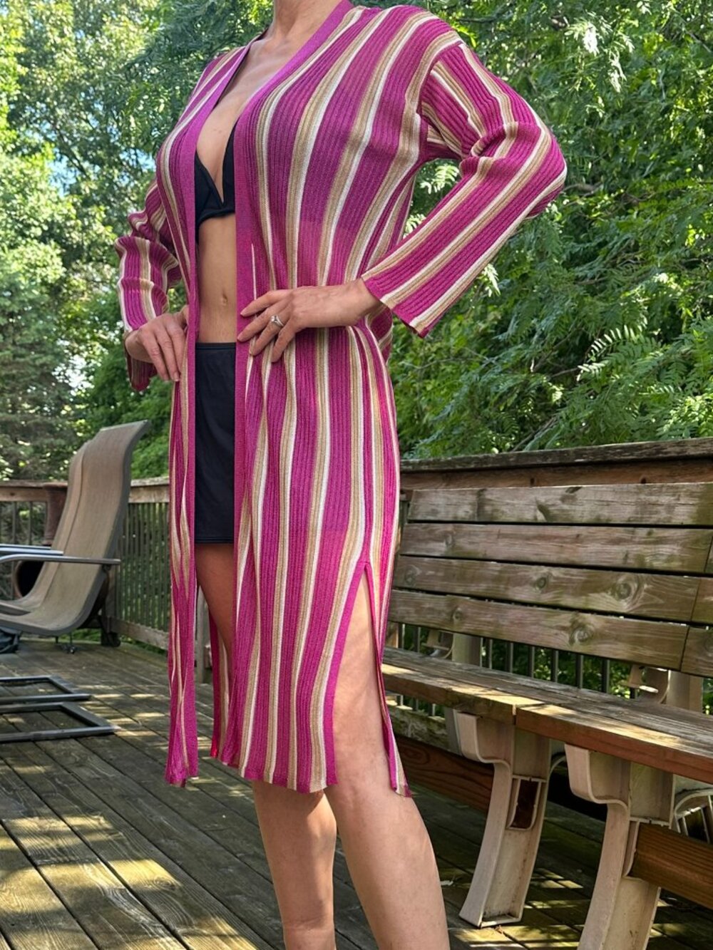 Beach Coverup Kimono Duster Future Collective by Jenny K. Lopez purple tan ivory
